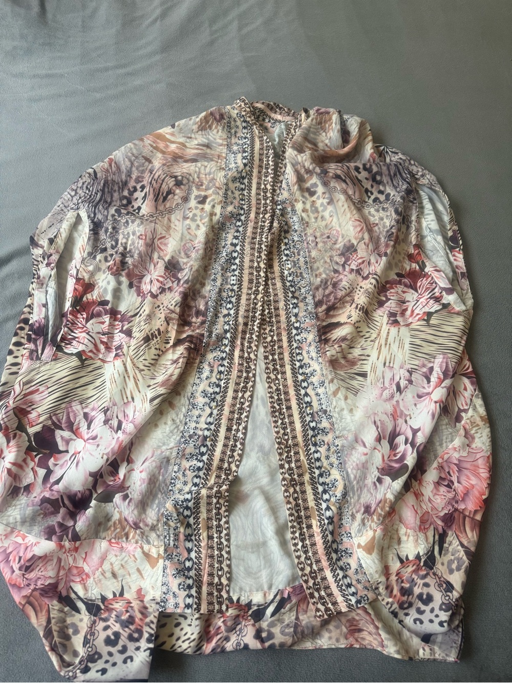 Floral Boho Open-Front Kimono Cardigan in Blush Pink